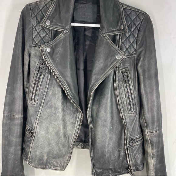 All Saints Black Leather Biker Jacket US 2 - Picture 8 of 14